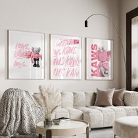 Set of 3 pink Hypebeast Figure Poster,Printable KAWS,Pink Hypebeast Toys,Graffiti print,Hypebeast Decor,pink graffiti,Digital Dowload