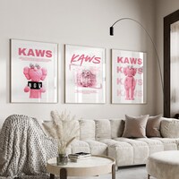 Pink Hypebeast Figure Poster, Set of 3,Hypebeast Figure,kaws graffiti,Printable Minimalist Hypebeast Decor,DIGITAL DOWNLOAD