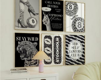 Set of 6 Black & White Luxury Print,Fashion Poster, Apartment Decor, Dorm Decor Print,Gen Z Fashion,Trendy Aesthetic Y2K | Digital  Download
