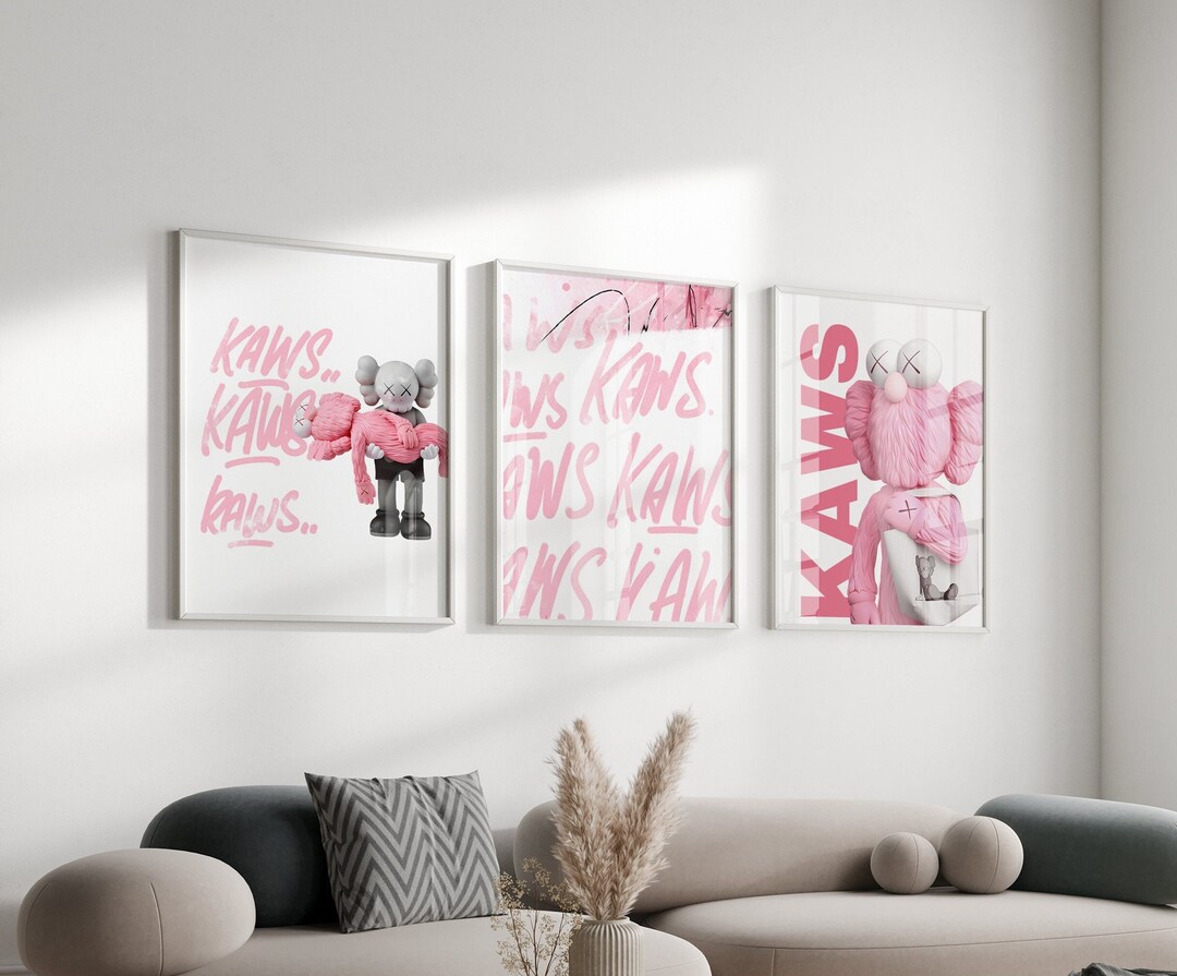 Set of 3 Pink Hypebeast Figure Poster,printable Kaws,pink Hypebeast ...