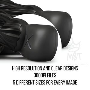 May include: Two black, 3D-printed, stylised figures with a cross-shaped design on the front. The figures are lying on a white surface. The text "HIGH RESOLUTION AND CLEAR DESIGNS 300DPI FILES 5 DIFFERENT SIZES FOR EVERY IMAGE" is printed below the figures.