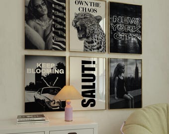 Set of 6 Black & White Luxury Print,Fashion Poster, Apartment Decor, Dorm Decor Print,Gen Z Fashion,Trendy Aesthetic Y2K | Digital  Download