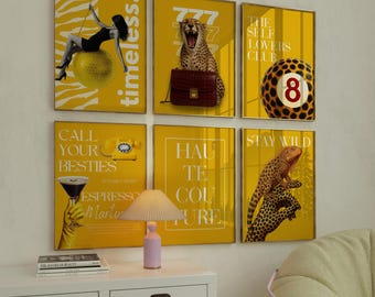 Set of 6 Yellow Luxury Poster, Stockholm Style Fashion Decor ,Apartment Decor, Trendy Teen Decor,  Aesthetic Dorm Decor | Digital  Download