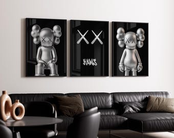 Hypebeast Siver Poster,set of 3,Printable Silver KAWS,Graffiti Poster,Hypebeast Toys,Hypebeast Sneaker, Sneaker Prints,DIGITAL DOWNLOAD