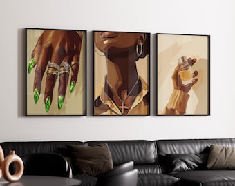 Set of 3 Black Woman Art,Minimalist BLM Art,Feminine Black Girl Art,Black Female,Grill Art,Melanin Art,Black Woman Grills,DIGITAL DOWNLOAD