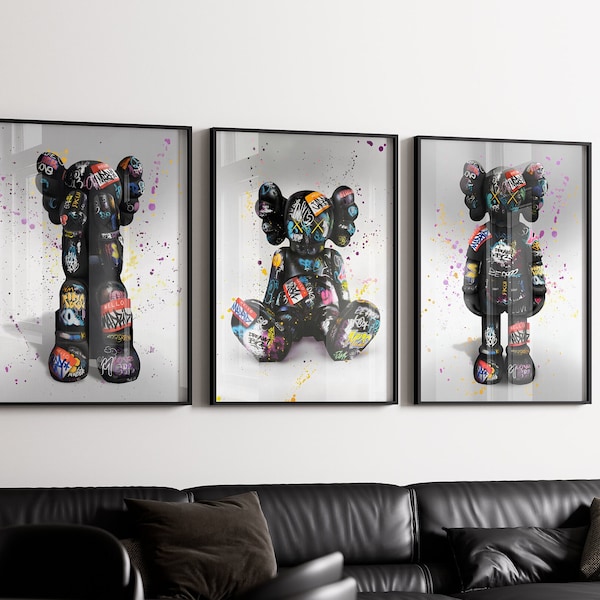 Cartel de Graffiti Hypebeast, conjunto de 3, cartel de graffiti KAWS imprimible, juguetes Hypebeast, zapatilla Hypebeast, impresiones de zapatillas, DESCARGA DIGITAL