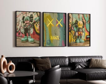 Graffiti Hypebeast Poster,set of 3,Printable KAWS Graffiti Poster,Hypebeast Toys,Hypebeast Sneaker, Sneaker Prints,DIGITAL DOWNLOAD