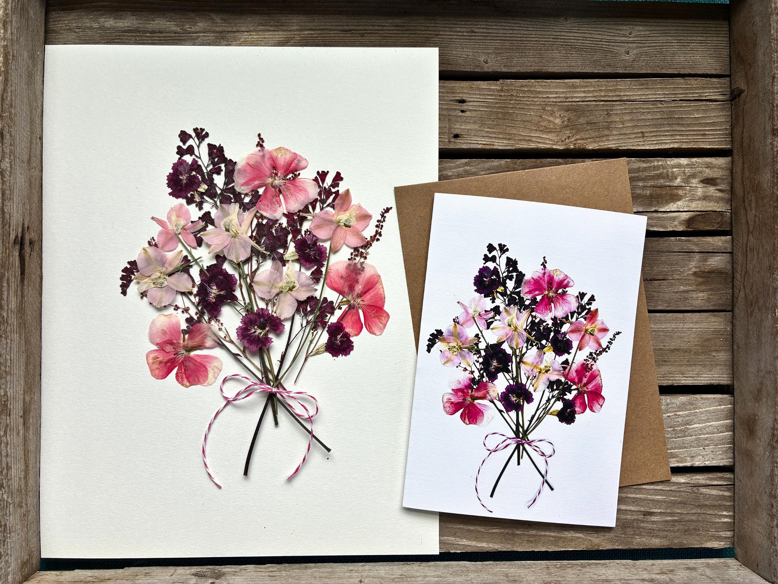 Pressed Flowers Note Cards, 4 Cards in Series. Print Reproductions, 1 ...
