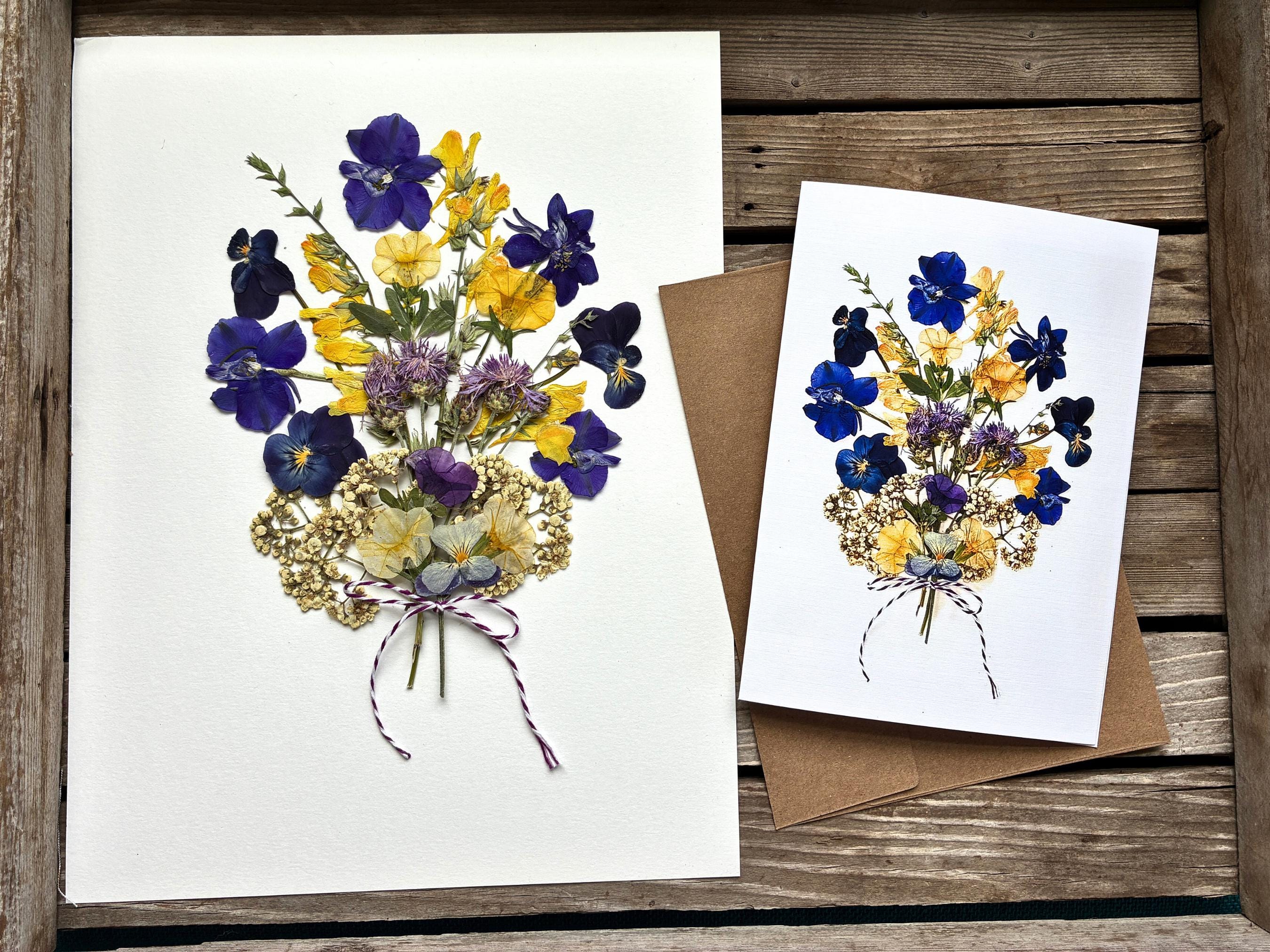 Pressed Flowers Note Cards, 4 Cards in Series. Print Reproductions, 1 ...