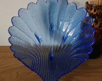 Cobalt Blue Glass Shell Shaped Footed Bowl