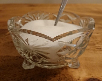 Vintage Heavy Cut Glass Footed Sugar Bowl