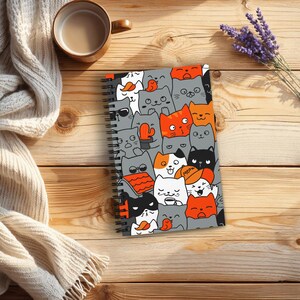 Chaotic Cat Party Spiral Notebook - Crazy Cartoon Kitties With Sunglasses & Cacti - Hilarious Feline Frenzy Journal for Cat Lady Gifts