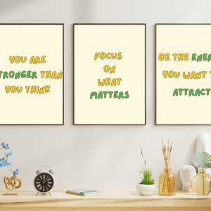 Motivational Quote Wall Art Set of 3 | Positive Printable Posters | Pastel Digital Download | Uplifting Room Decor |  in 5 Sizes