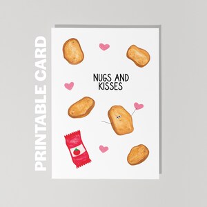 Druckbare Valentinstag Karte Nugs und Küsse, Lustig, ich Liebe Dich Karte, Huhn Nugget Karte zum Valentinstag, Jubiläum Karte