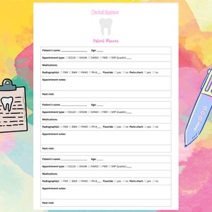 Dental Hygiene Patient Planner Notes | RDH Dental Hygienist Temp Hygienist Dental Hygiene Student | Digital Download