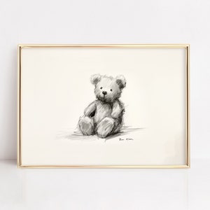 OSO DE PELUCHE IMPRIMIBLE, Boceto de oso vintage para guardería, Impresión para guardería de niños, Descarga de osito de peluche, Decoración parisina para guardería, Arte lineal con osos