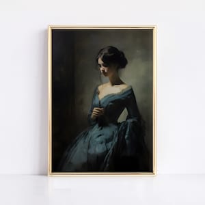vintage woman painting printable | dark academia decor | vintage halloween | dark cottagecore art | dark oil painting | printable wall art