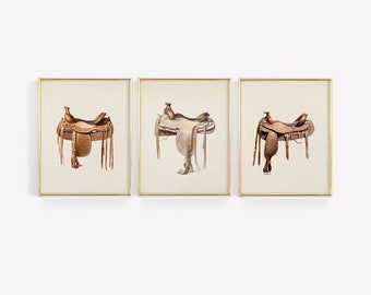 Vintage Equestrian Horse Saddle Print Set: Farmhouse Gallery Wall (Digital Download)