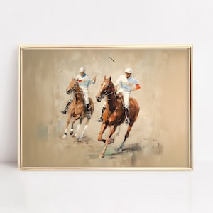 VINTAGE POLO ART printable, vintage polo players painting, polo fan gift, vintage polo art, digital download, oil painting printable, eq-1