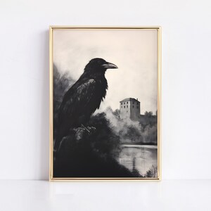 crow art printable | dark academia decor | vintage halloween decor | crow print | dark cottagecore | witchy wall art | printable wall art