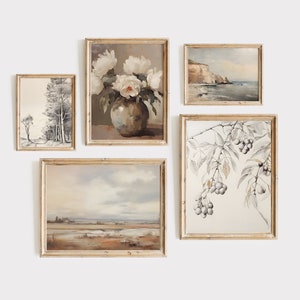FRENCH Country Rustic Gallery Wall Art SET of 5,  Neutral Vintage Gallery Print, Nancy Meyers Aesthetic, Nature Landscape Decor PRINTABLE