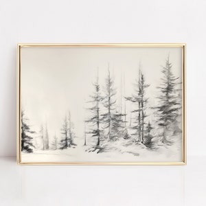 MINIMALIST WINTER Sketch, Christmas Tree Wall Art Sketch,  Neutral Holiday Decor | Rustic Print | PRINTABLE Digital | CH1