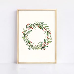 WREATH WATERCOLOR PRINT, Holiday Decor, Simple Christmas Printable, Watercolor Wreath, Vintage Christmas, Minimalist Christmas, CH18