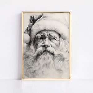 MINIMALIST CHRISTMAS Sketch, Christmas Santa Wall Art Sketch,  Neutral Holiday Decor, Rustic Santa Print, PRINTABLE Digital Holiday, CH27