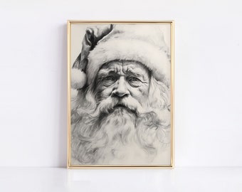 MINIMALIST CHRISTMAS Sketch, Christmas Santa Wall Art Sketch,  Neutral Holiday Decor, Rustic Santa Print, PRINTABLE Digital Holiday, CH27