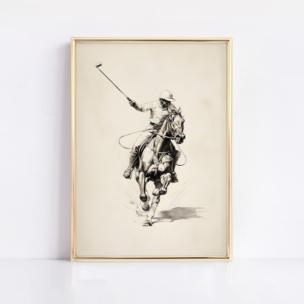 vintage polo etching printable | antique polo equestrian print | farmhouse decor | equestrian etching download | fine art | printable art