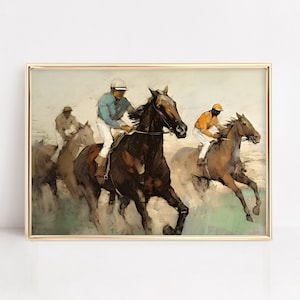 vintage jockey art printable | vintage horse race painting |  vintage jockey racehorse art| digital download | oil painting printable