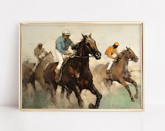 Vintage Horse Race Oil Painting: Jockey Art Printable (Digital Download)