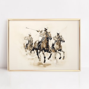 VINTAGE POLO ART printable, vintage polo players painting, polo fan gift, vintage polo art, digital download, painting printable, eq-2