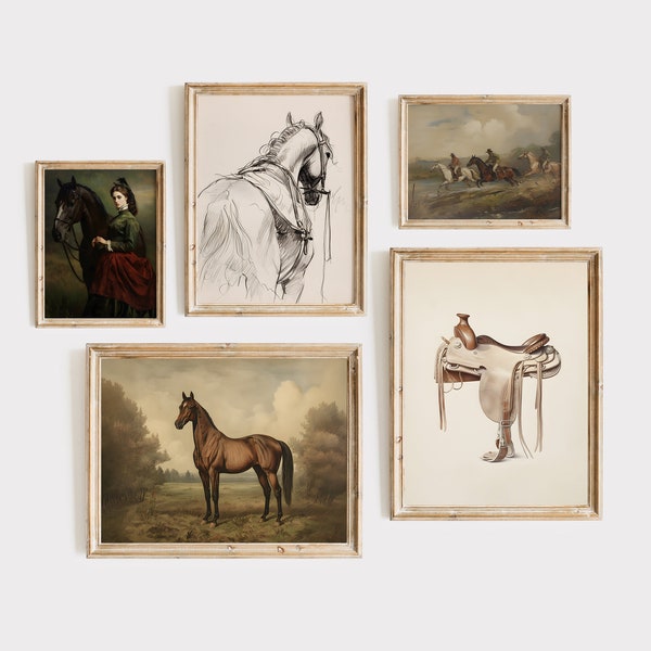 EQUESTRIAN PRINT SET - 5 Prints, Vintage Horse Art Print, Horse Lover Gift, Ralph Lauren Decor, Equestrian Gallery Wall | Farm House Decor