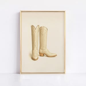 Neutral Western Boots Print – Minimalist Cowboy BOOT Art, Cream COWGIRL Poster, Rustic Wall Decor, Vintage WESTERN Style, Printable Download