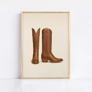 Brown COWGIRL Boots Print – Western Wall ART, Cowboy Poster, Rustic BOOT Decor, Digital Download, Farmhouse Country Style Art