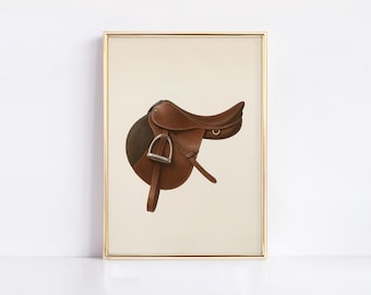 ヴィンテージの馬の鞍の絵、鞍のスケッチ、馬の壁アート、乗馬画、馬の