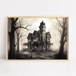 HAUNTED HOUSE PRINTABLE, Dark Academia Decor, Vintage Halloween Decor, Moody Halloween Decor,  Halloween Printable Art, Vintage Horror Decor