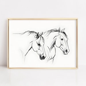 modern vintage horse sketch art printable | minimalist neutral drawing | vintage equestrian line art | horse art sketch | digital download