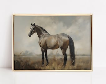 Vintage Horse Painting: Antique Equestrian Art, Farmhouse Decor (Digital Download)