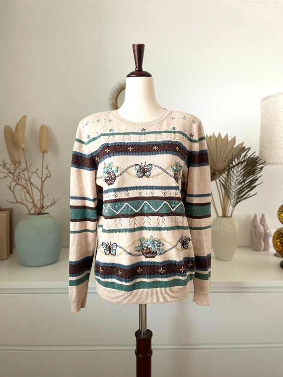 Vintage embroidered sweater floral motif Alfred Du