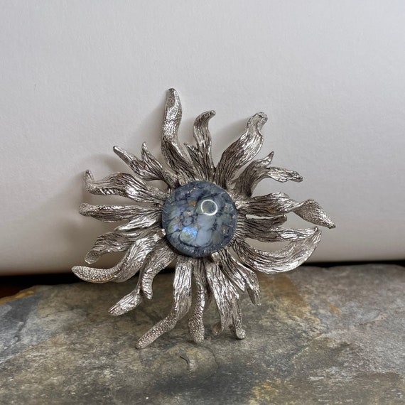 Rare brooch boucher silver pewter anemone moon pi… - image 8