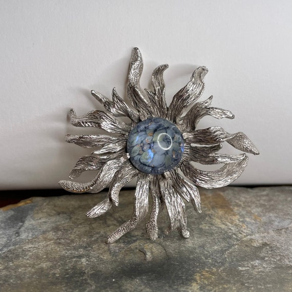 Rare brooch boucher silver pewter anemone moon pi… - image 4