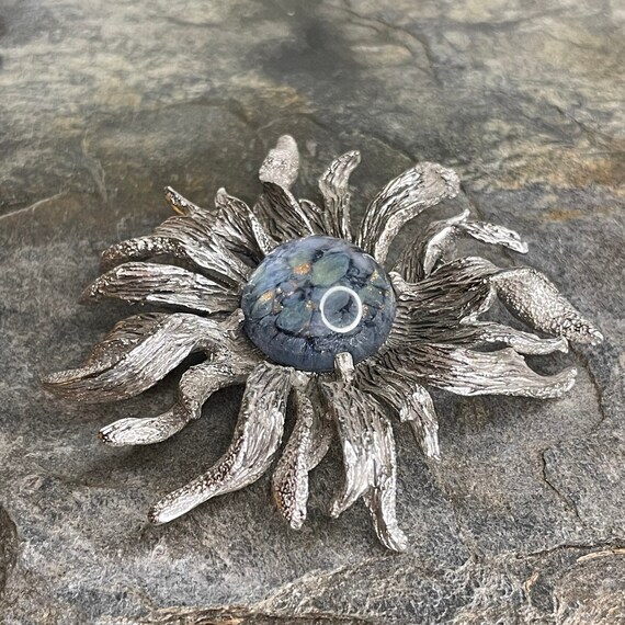 Rare brooch boucher silver pewter anemone moon pi… - image 1