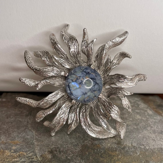 Rare brooch boucher silver pewter anemone moon pi… - image 3