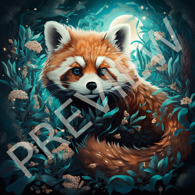 Cute Red Panda Digital Wall Art, Digital Print of a Red Panda With