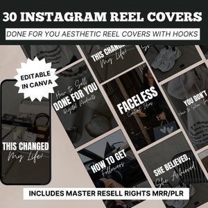 Instagram Reel Covers With Hooks For Faceless Digital Marketing With Master Resell Rights, Dark Aesthetic Done For You Reel Templates