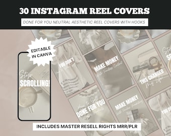 Reel Covers With Hooks For Faceless Marketing With Master Resell Rights and Private Label Rights, Neutral Aesthetic Instagram Reel Template