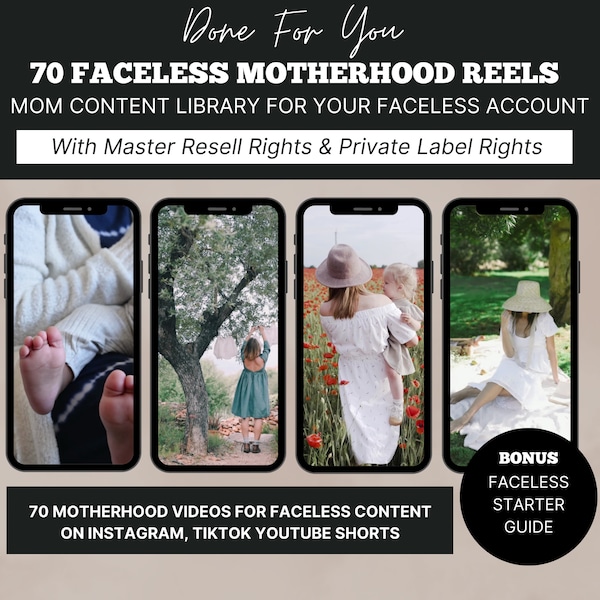 Faceless Social Media Stock Videos, Motherhood Instagram Reels with Master Resell Rights (MRR) & Private Label Rights (PLR)