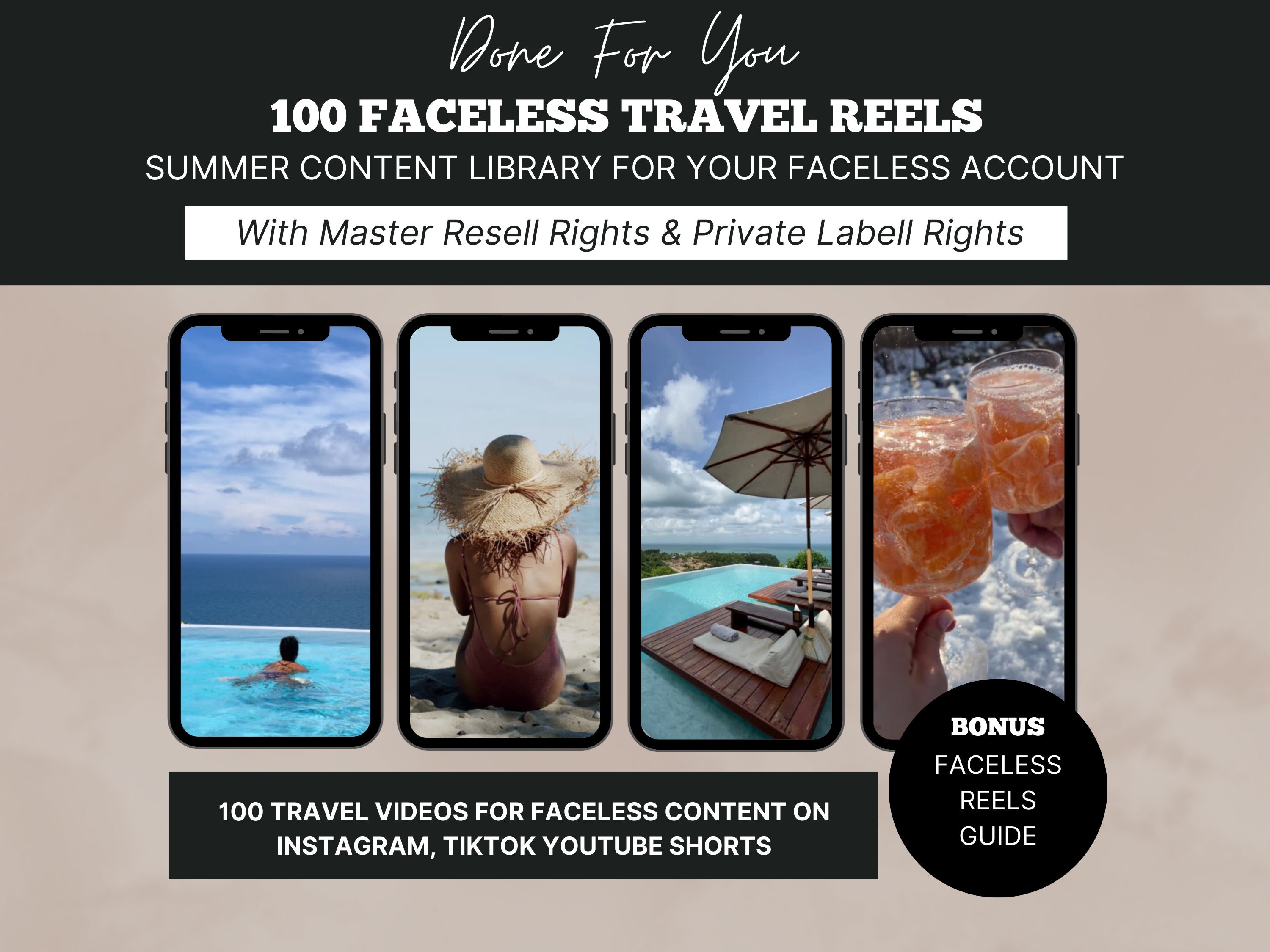 Faceless Social Media Stock Videos, Summer Vacation Instagram Reels with  Master Resell Rights (MRR) & Private Label Rights (PLR)
